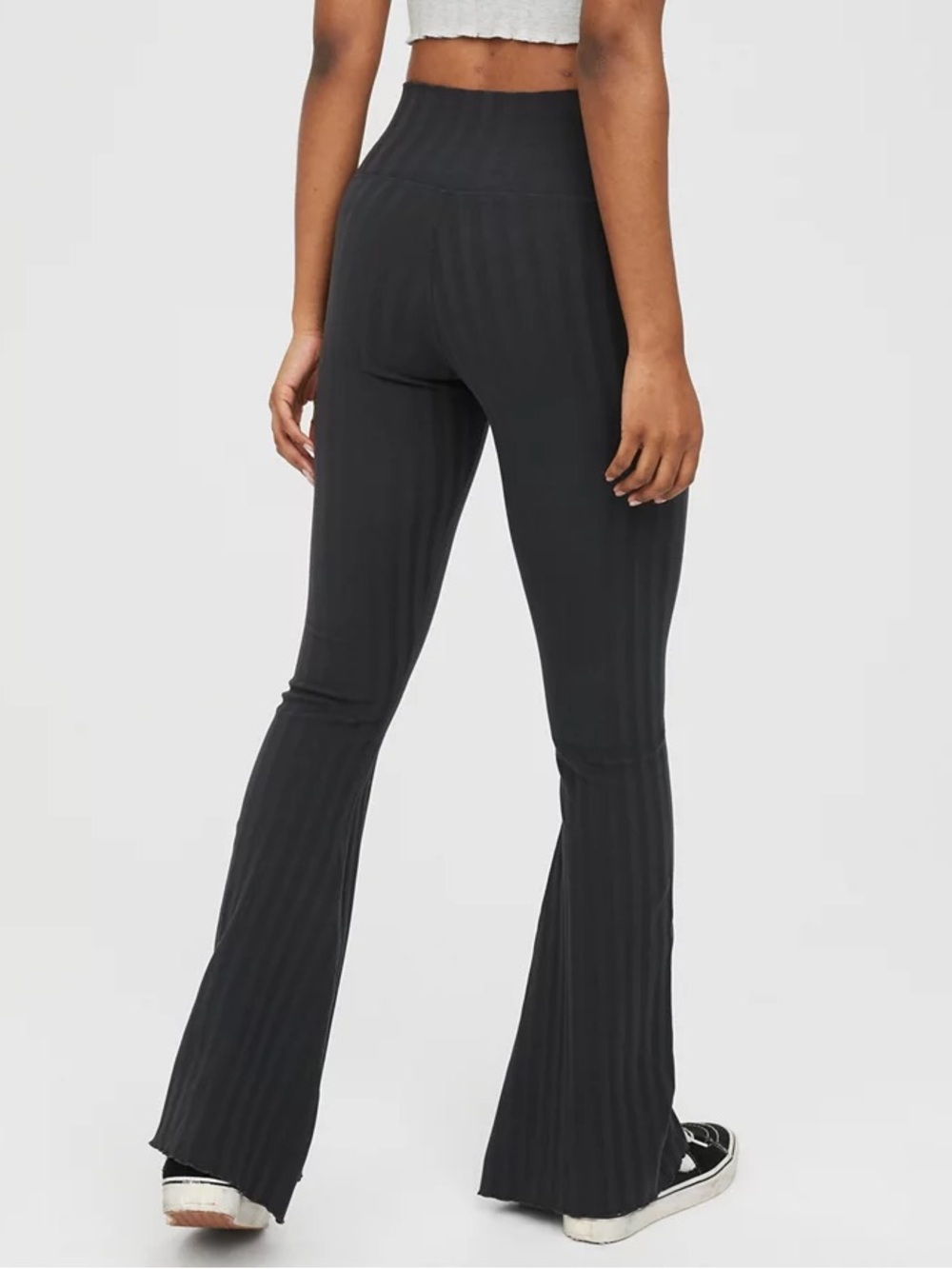 AERIE High-Waist Ribbed Flared Pants Leggings Black Dark Gray Grey Size Medium